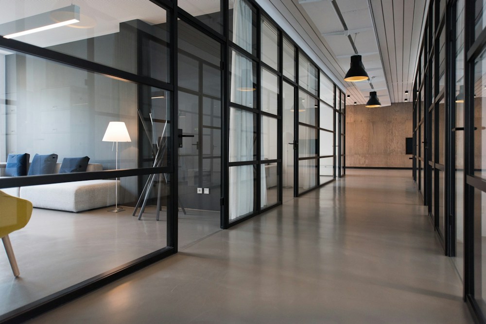 Illustrative executive office with glass partitions